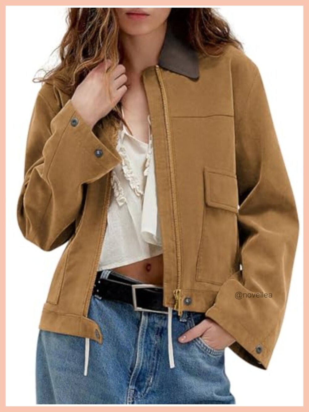 Faux Suede Cropped Zip Up Jacket Contrast Collar Fleece Lined Winter Coat